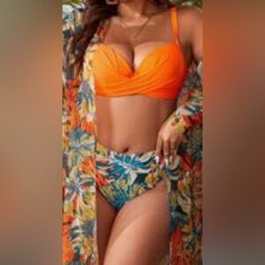 Vibrant Orange and Blue Floral Bikini Set